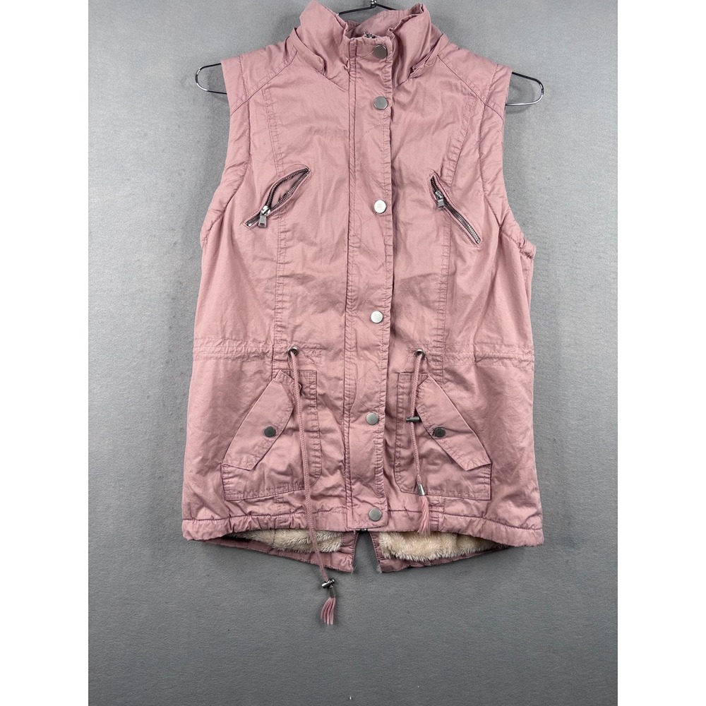 Snobbish Collection Womens Pink Utility Vest Faux Fur Lined Drawstring Waist M